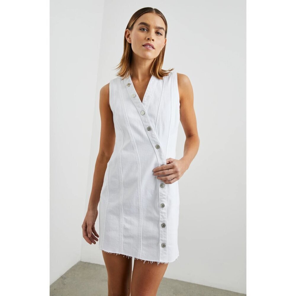 RAILS Rails Strand Asymmetric Denim Button-Up Dress in Salt White Size Small